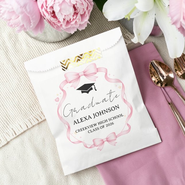 Pink Bow Graduation Cap Graduate Favour Bag (Creator Uploaded)