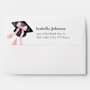 Pink Bow Graduation Cap Graduation Return Address Envelope