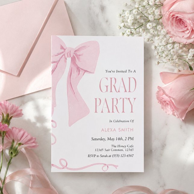 Pink Bow Graduation Coquette Aesthetic  Invitation (Creator Uploaded)