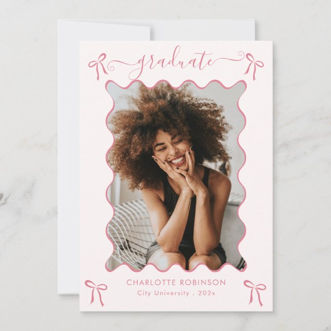 Pink Bow Graduation Party Announcement (Front)