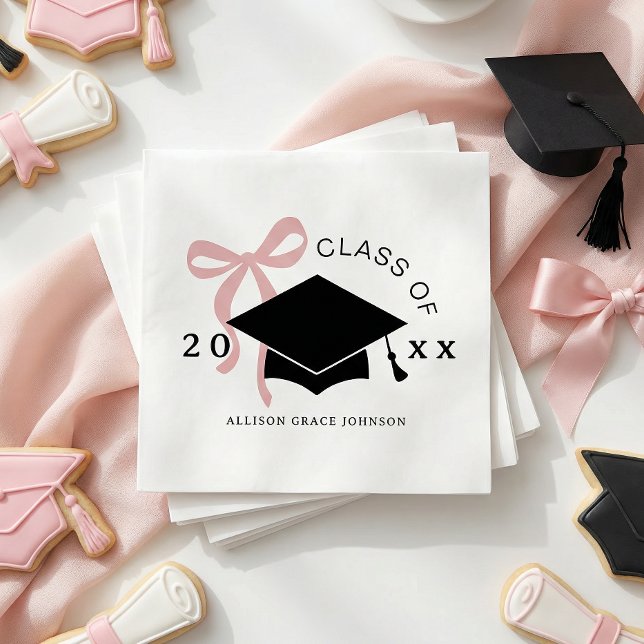 Pink Bow Graduation Party Favour Napkin (Creator Uploaded)