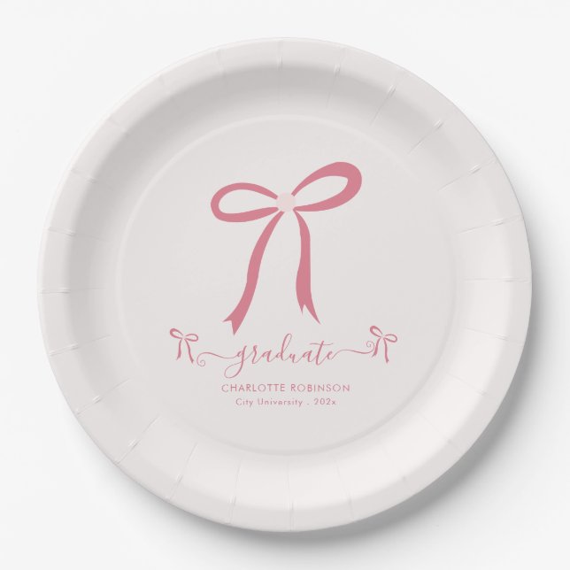 Pink Bow Graduation Party  Paper Plate (Front)