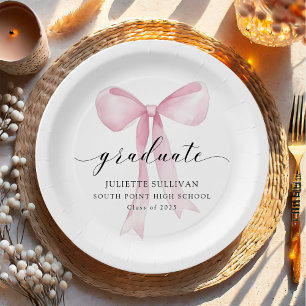 Pink Bow Graduation Party Paper Plate