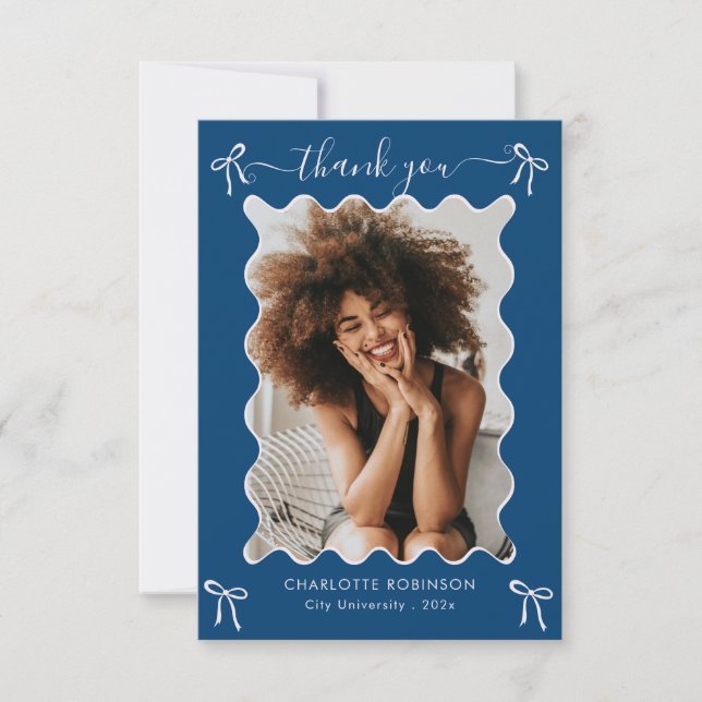 Pink Bow Graduation Party  Thank You Card (Front)