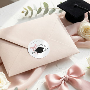 Pink Bow Graduation Return Address Classic Round Sticker
