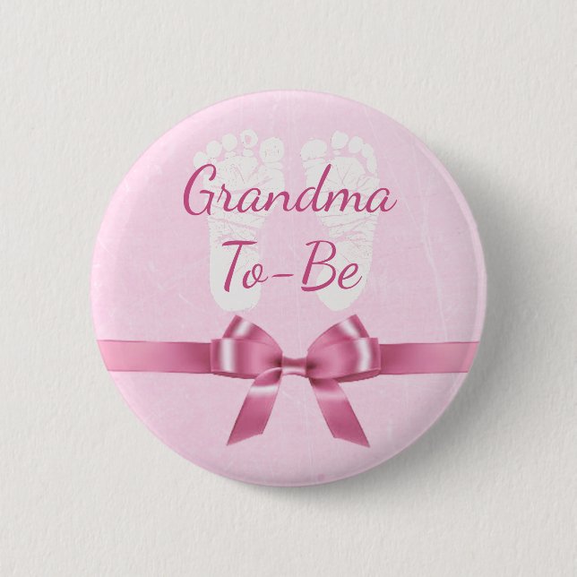 Pink Bow Grandma  to be Baby Shower Button (Front)