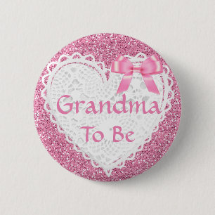 Pink Bow Grandma to be Baby Shower Button
