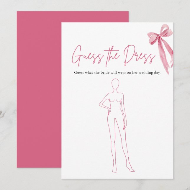 Pink Bow Guess The Dress Bridal Shower Game Invitation (Front/Back)