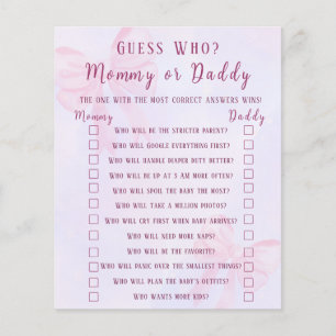 Pink Bow Guess Who Mommy or Daddy Baby Shower Game