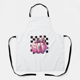 Pink Bow Halloween Pumpkin With Kitten Cat Skulls  Apron