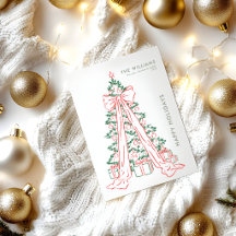 Pink Bow Hand Drawn Christmas Tree Family Happy