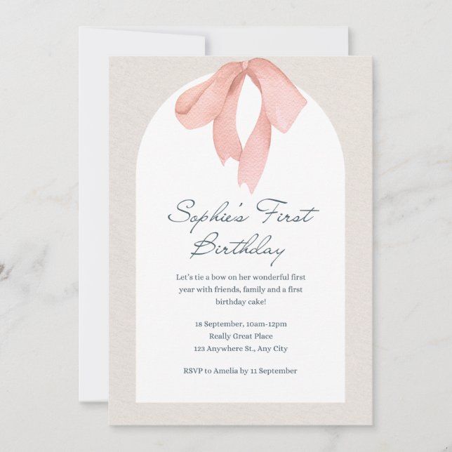 Pink Bow Happy Birthday Invitation (Front)