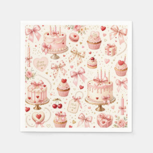 Pink Bow Happy Birthday  Napkin