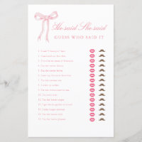 Pink Bow He Said She Said Bridal Shower Game