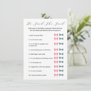 Pink Bow He Said She Said Game – Bridal Shower Invitation