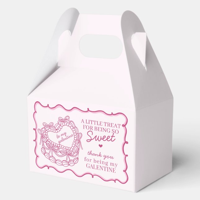 Pink Bow Heart Coquette Cake Galentines Party Favor Box (Front)