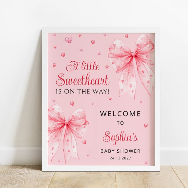 Pink Bow Hearts Valentine Sweetheart Welcome Poster (Creator Uploaded)