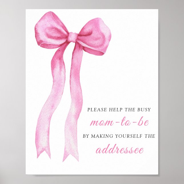 Pink bow - Help the Busy Mom-to-Be Addressee Poster (Front)