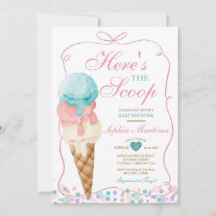 Pink Bow Here's the Scoop Ice Cream Baby Shower Invitation