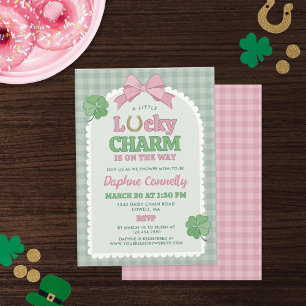 Pink Bow Horseshoe Lucky Charm Girl Baby Shower Invitation