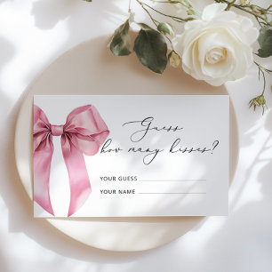 Pink Bow How many kisses bridal shower game Enclosure Card