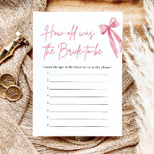 Pink Bow How Old Was the Bride Bridal Shower Game Invitation