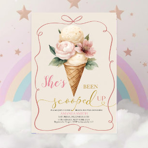 Pink Bow Ice Cream Scooped Up Bridal Shower Invitation