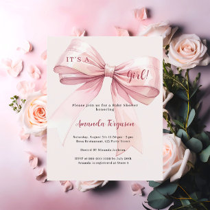 Pink bow it's a girl Baby Shower invitation