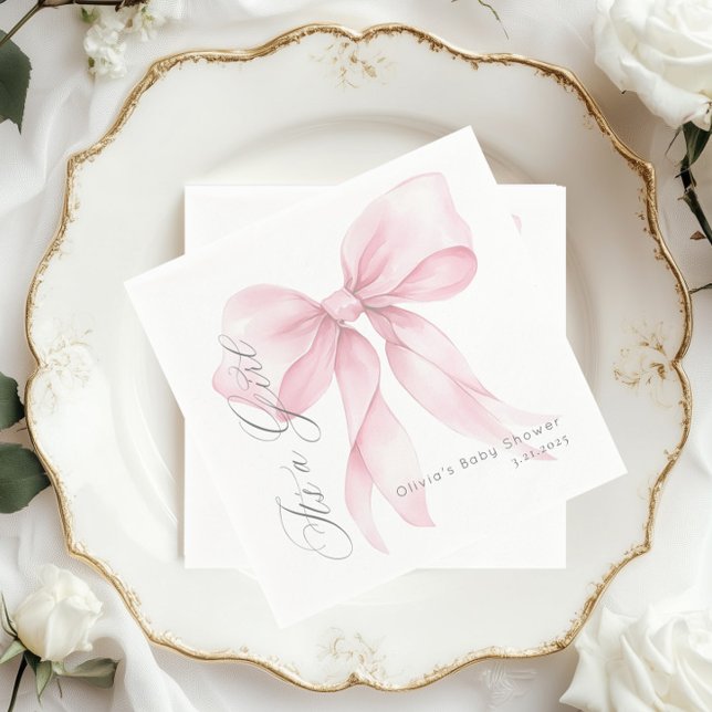 Pink Bow It's a girl Baby shower Napkin (Creator Uploaded)