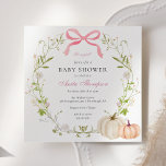 Pink Bow It's a Girl Pumpkin Baby Shower Invitation<br><div class="desc">Celebrate the mom to be! Shower invitation features a watercolor spring floral wreath adorn with a pink bow and pumpkins. Personalize with your information or click "Click to customize further" to edit font styles,  size and colours.</div>