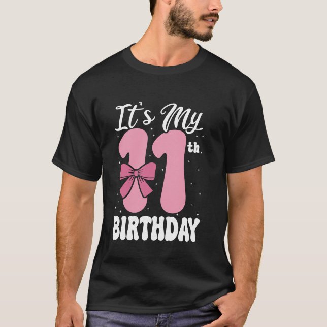 Pink Bow It's My 1th Birthday Coquette Girls Prete T-Shirt (Front)