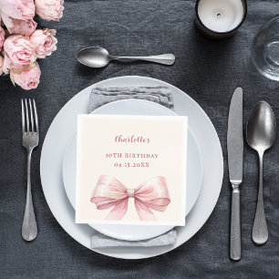 Pink bow ivory elegant birthday luncheon napkin