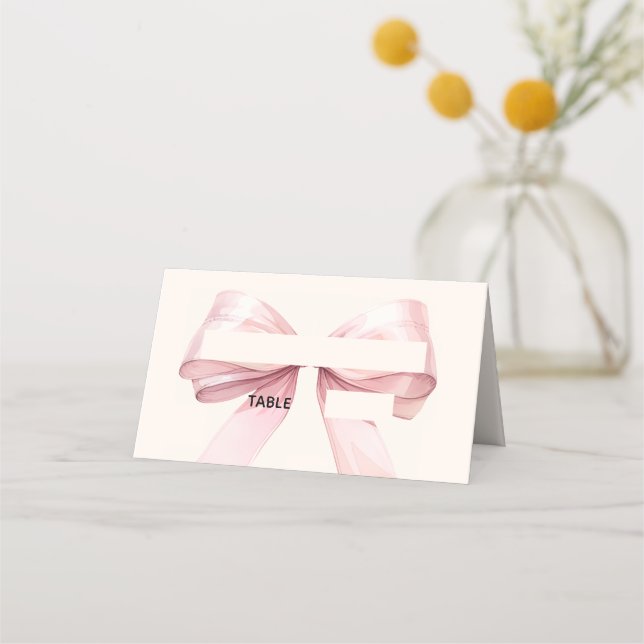 Pink Bow Ivory Place Cards | Elegant Folded (Front)