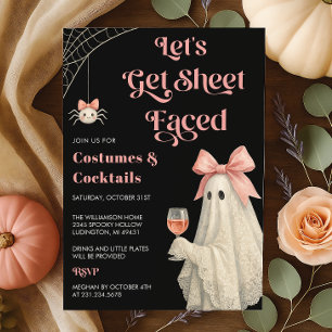 Pink Bow Lace Ghost Halloween Party Invitation