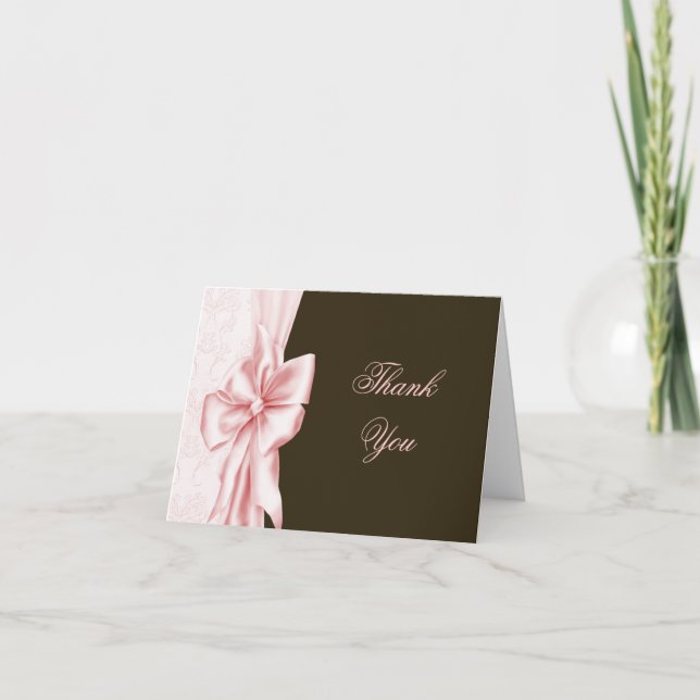 Pink Bow Lace Pink Brown Thank You Cards (Front)