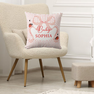 Pink Bow Ladybug Personalized Baby Nursery Décor  Throw Pillow