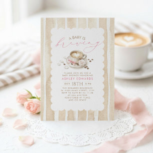 Pink Bow Latte Coffee Girl Baby Shower Invitation
