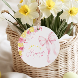 Pink Bow Lemon Baby Shower Favour Tags