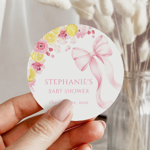 Pink Bow Lemon Baby Shower Sticker