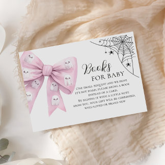 Pink Bow Little Boo Baby Shower Books for Baby Enclosure Card