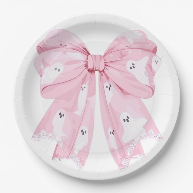Pink Bow Little Boo Baby Shower Paper Plates (Front)