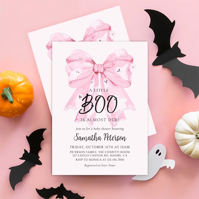 Pink Bow Little Boo Ghost Baby Shower Invitation (Creator Uploaded)