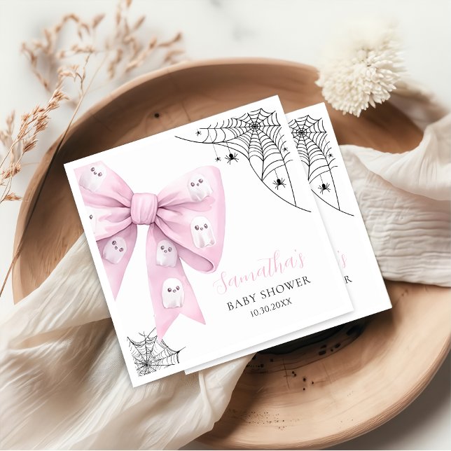 Pink Bow Little Boo Halloween Baby Shower Napkin (Creator Uploaded)