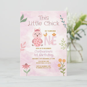 Pink Bow  Little Chicks is turning ONE  Birthday Invitation