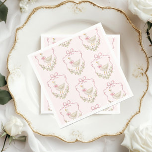 Pink Bow Little Goose floral Crest baby shower Napkin