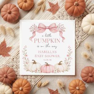 Pink Bow Little Pumpkin Baby Shower Napkins