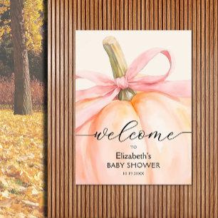 Pink Bow Little Pumpkin Girl Baby Shower Welcome Poster