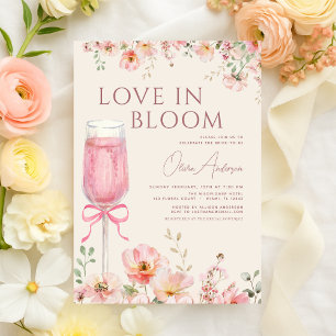 Pink Bow Love in Bloom Champagne Bridal Shower Invitation