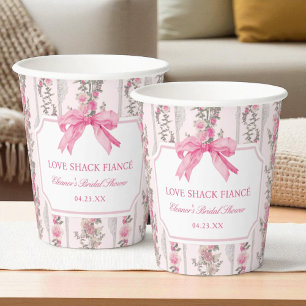 Pink Bow Love Shack Fiancé Bridal Shower Favours Paper Cups