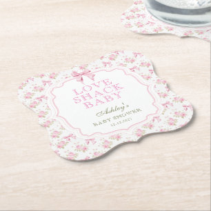 Pink Bow Love Shack Girl Baby Shower Paper Coaster